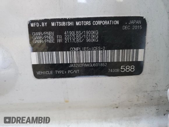 2016 Mitsubishi Lancer SE with VIN JA32V2FW4GU601852, listed as a Copart auction lot 80266414 with 205,708 mi miles and Salvage Title. Bid and sale history available at DreamBid. Image 12.