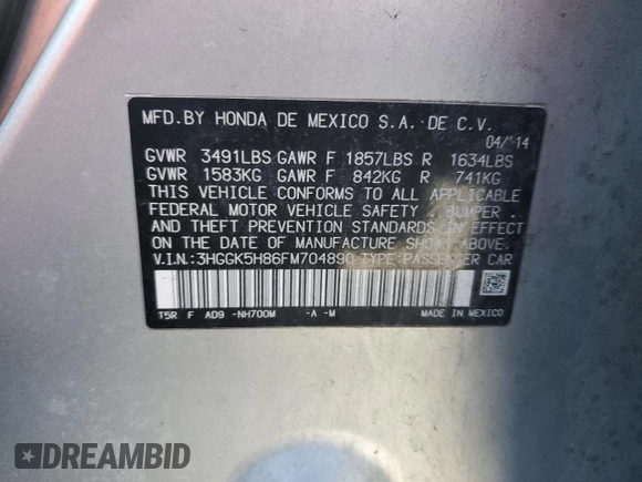 2015 Honda Fit EX-L with VIN 3HGGK5H86FM704890, listed as a Copart auction lot 52186675 with 114,098 mi miles and Salvage Title. Bid and sale history available at DreamBid. Image 12.