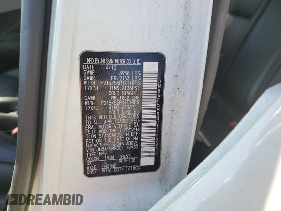 2012 Nissan Juke SL with VIN JN8AF5MR0CT112930, listed as a Copart auction lot 46270585 with 148,710 mi miles and Salvage Title. Bid and sale history available at DreamBid. Image 12.