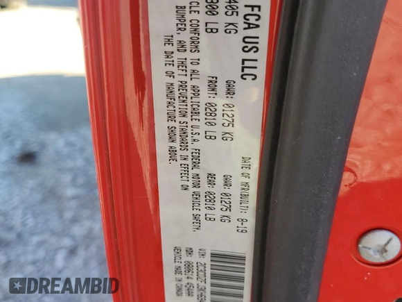 2019 Dodge Challenger R/T Scat Pack Widebody z VIN 2C3CDZFJ3KH694658, wystawiony jako Copart lot #81428584 z przebiegiem Nie podano mil oraz Szkoda całkowita • Salvage title. Historia ofert i sprzedaży dostępna na DreamBid. Obrazek 15.