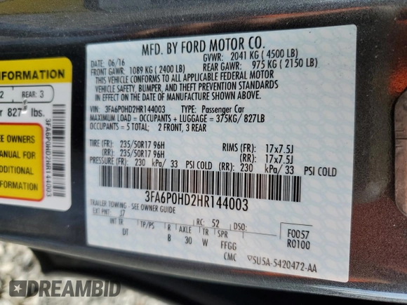 2017 Ford Fusion SE with VIN 3FA6P0HD2HR144003, listed as a Copart auction lot 51255675 with Not Provided miles and Salvage Title. Bid and sale history available at carsss.com. Image 12.