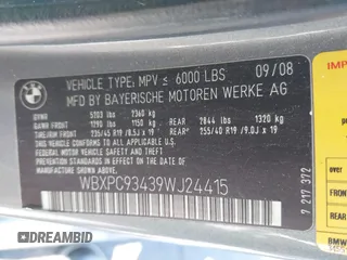 2009 BMW X3 xDrive30i with VIN WBXPC93439WJ24415, listed as a IAAI auction lot 41832261 with 178,499 mi miles. Bid and sale history available at carsss.com. Image 9.