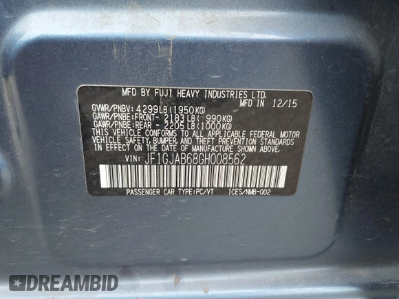 2016 Subaru Impreza Premium с VIN JF1GJAB68GH008562, выставлен на аукционе IAAI как лот 42120330 с пробегом 75 876 миль миль и . История ставок и продаж доступна на DreamBid. Изображение 9.