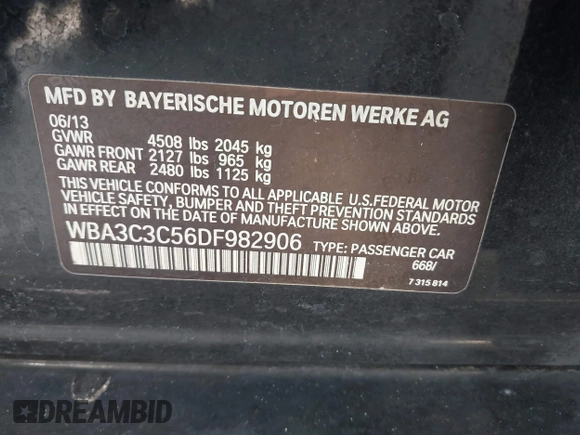 2013 BMW 3 Series 320i xDrive z VIN WBA3C3C56DF982906, wystawiony jako IAAI lot #42395925 z przebiegiem 117 880 mil mil oraz . Historia ofert i sprzedaży dostępna na DreamBid. Obrazek 9.