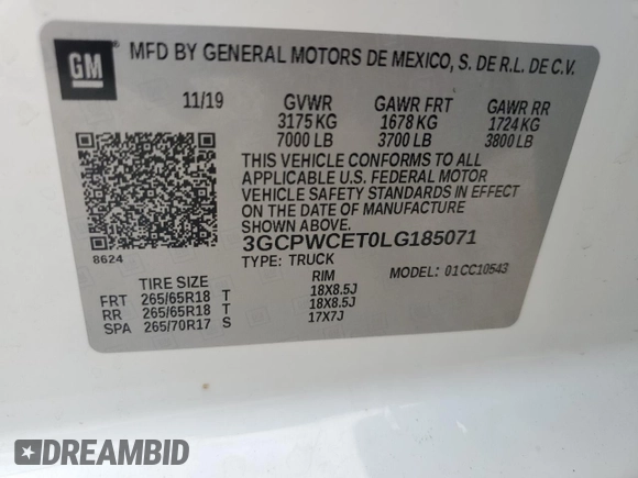 2020 Chevrolet Silverado 1500 LT with VIN 3GCPWCET0LG185071, listed as a Copart auction lot 56891535 with 27,263 mi miles and Clean Title. Bid and sale history available at DreamBid. Image 12.