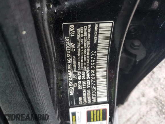 2009 Mercedes-Benz C 63 AMG with VIN WDDGF77X89F299732, listed as a Copart auction lot 57560915 with 116,839 mi miles and Salvage title. Bid and sale history available at DreamBid. Image 13.