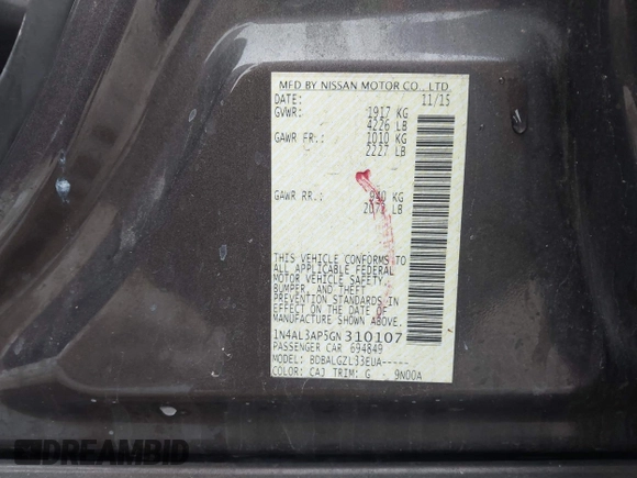 2016 Nissan Altima S with VIN 1N4AL3AP5GN310107, listed as a IAAI auction lot 41755478 with 138,449 mi miles and . Bid and sale history available at DreamBid. Image 9.