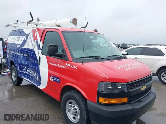 2021 Chevrolet Express Cargo with VIN 1GCWGAFP6M1200316, listed as a IAAI auction lot 41943291 with 87,299 mi miles and . Bid and sale history available at DreamBid. Image 1.