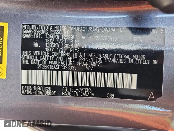 2015 Lexus RX 350 with VIN 2T2BK1BA5FC323033, listed as a Copart auction lot 64133545 with 132,719 mi miles and Salvage title. Bid and sale history available at DreamBid. Image 13.