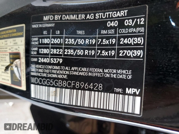 2012 Mercedes-Benz GLK 350 with VIN WDCGG5GB8CF896428, listed as a Copart auction lot 61532844 with 114,418 mi miles and Salvage Title. Bid and sale history available at DreamBid. Image 12.
