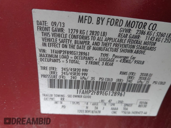 2014 Ford Taurus Limited with VIN 1FAHP2F89EG128961, listed as a IAAI auction lot 41751154 with 131,349 mi miles and . Bid and sale history available at carsss.com. Image 9.