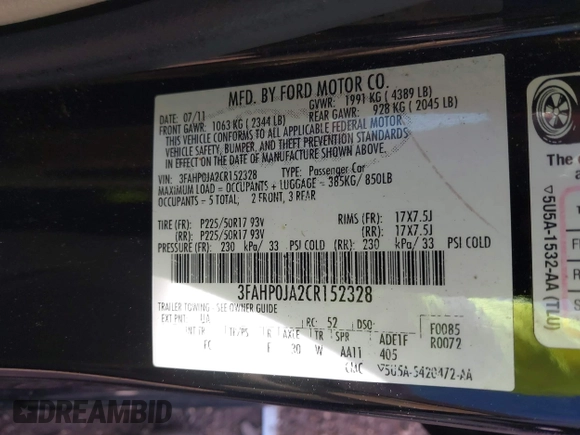 2012 Ford Fusion SEL with VIN 3FAHP0JA2CR152328, listed as a IAAI auction lot 41719460 with 148,329 mi miles. Bid and sale history available at carsss.com. Image 9.