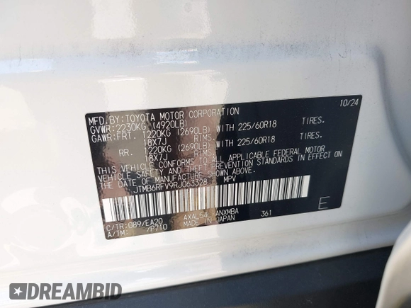 2024 Toyota RAV4 Hybrid XLE Premium with VIN JTMB6RFV9RJ063328, listed as a IAAI auction lot 42433233 with 9,874 mi miles and . Bid and sale history available at DreamBid. Image 9.
