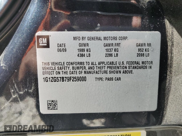 2009 Chevrolet Malibu 1LS with VIN 1G1ZG57B79F259000, listed as a Copart auction lot 53982655 with 153,151 mi miles and Salvage Title. Bid and sale history available at DreamBid. Image 13.