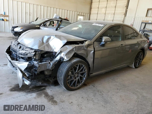 2025 Toyota Camry LE with VIN 4T1DAACKXSU556793, listed as a Copart auction lot 50574875 with 5,908 mi miles and Salvage Title. Bid and sale history available at carsss.com. Image 1.