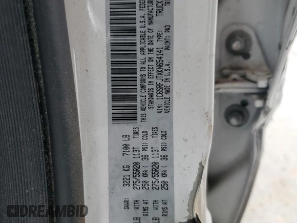 2019 Ram 1500 Laramie z VIN 1C6SRFJTXKN654141, wystawiony jako Copart lot #57014245 z przebiegiem 89 070 mil mil oraz Szkoda całkowita • Salvage title. Historia ofert i sprzedaży dostępna na DreamBid. Obrazek 12.