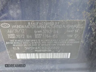 2013 Hyundai Elantra Limited z VIN 5NPDH4AE9DH205899, wystawiony jako IAAI lot #42476924 z przebiegiem 139 475 mil mil oraz . Historia ofert i sprzedaży dostępna na DreamBid. Obrazek 9.
