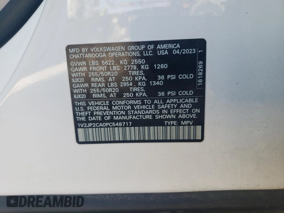 2023 Volkswagen Atlas SE with VIN 1V2JP2CA0PC548717, listed as a Copart auction lot 84495134 with 29,663 mi miles and Salvage title. Bid and sale history available at DreamBid. Image 13.