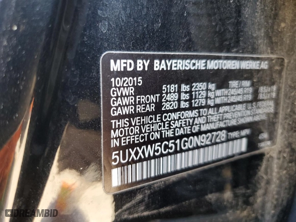 2016 BMW X4 xDrive35i with VIN 5UXXW5C51G0N92728, listed as a Copart auction lot 43067145 with NaN miles and Salvage Title. Bid and sale history available at carsss.com. Image 12.