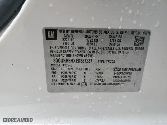 2014 Chevrolet Silverado 1500 LT with VIN 3GCUKREHXEG387237, listed as a Copart auction lot 47291285 with 99,325 mi miles and Salvage Title. Bid and sale history available at carsss.com. Image 13.