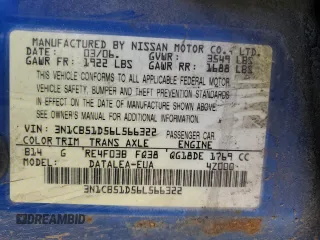 2006 Nissan Sentra S with VIN 3N1CB51D56L566322, listed as a Copart auction lot 49062485 with Not Provided miles and Clean Title. Bid and sale history available at DreamBid. Image 12.