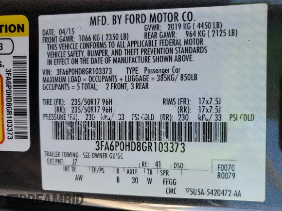 2016 Ford Fusion SE with VIN 3FA6P0HD8GR103373, listed as a Copart auction lot 74600364 with 125,303 mi miles and Salvage title. Bid and sale history available at DreamBid. Image 12.