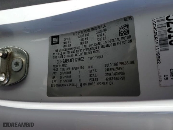 2015 Chevrolet Colorado 2WD Base with VIN 1GCHSAEA1F1179902, listed as a Copart auction lot 49805805 with 100,585 mi miles and Salvage Title. Bid and sale history available at carsss.com. Image 12.