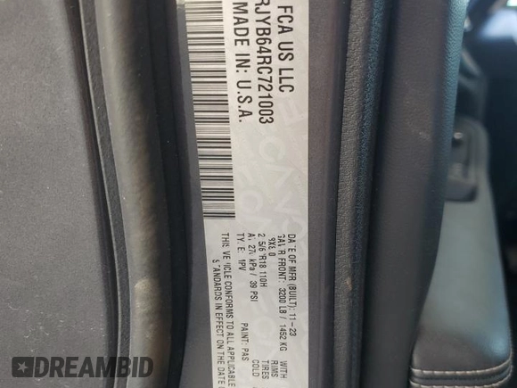 2024 Jeep Grand Cherokee с VIN 1C4RJYB64RC721003, выставлен на аукционе Copart как лот 61736425 с пробегом 34 204 миль миль и Чистый • Clean title. История ставок и продаж доступна на DreamBid. Изображение 13.