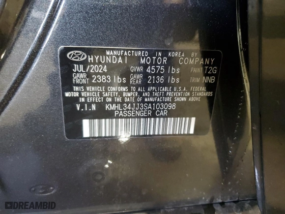 2025 Hyundai Sonata Hybrid SEL with VIN KMHL34JJ3SA103098, listed as a Copart auction lot 49412555 with 9,284 mi miles and Clean Title. Bid and sale history available at carsss.com. Image 12.