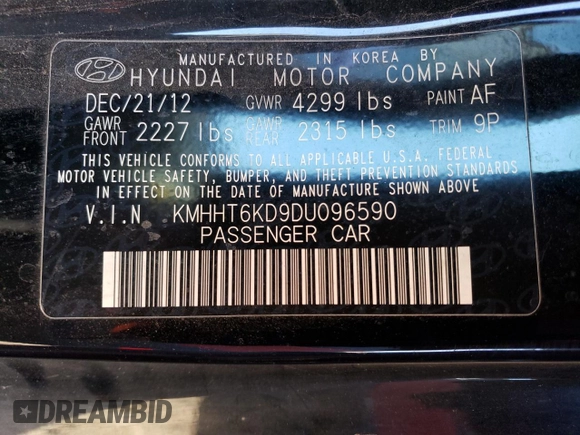 2013 Hyundai Genesis Coupe R-Spec with VIN KMHHT6KD9DU096590, listed as a Copart auction lot 37358694 with 137,046 mi miles and Non repairable. Bid and sale history available at DreamBid. Image 12.