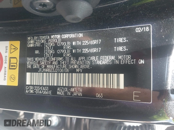 2018 Lexus NX 300 with VIN JTJYARBZ3J2106106, listed as a IAAI auction lot 42245995 with 26,567 mi miles and . Bid and sale history available at DreamBid. Image 9.