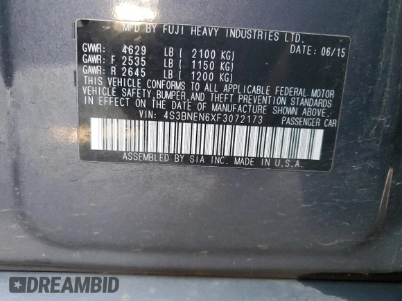 2015 Subaru Legacy 3.6R Limited with VIN 4S3BNEN6XF3072173, listed as a Copart auction lot 47979175 with 85,005 mi miles and Salvage Title. Bid and sale history available at carsss.com. Image 12.