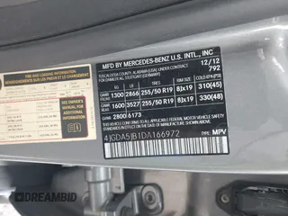 2013 Mercedes-Benz M 350 with VIN 4JGDA5JB1DA166972, listed as a IAAI auction lot 41166335 with 153,059 mi miles and . Bid and sale history available at DreamBid. Image 9.