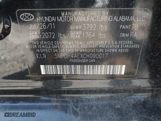 2012 Hyundai Elantra Limited with VIN 5NPDH4AEXCH090017, listed as a IAAI auction lot 37121157 with 176,542 mi miles. Bid and sale history available at carsss.com. Image 9.