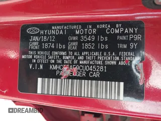 2012 Hyundai Accent GS z VIN KMHCT5AE9CU045281, wystawiony jako IAAI lot #42524006 z przebiegiem 209 063 mil mil oraz . Historia ofert i sprzedaży dostępna na DreamBid. Obrazek 9.