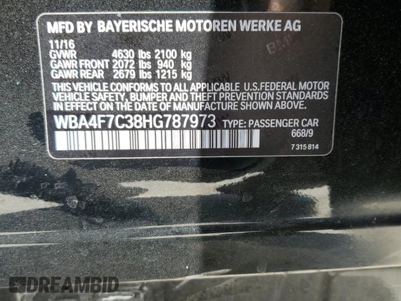 2017 BMW 4 Series 430i with VIN WBA4F7C38HG787973, listed as a Copart auction lot 59938104 with Not provided miles and Salvage title. Bid and sale history available at DreamBid. Image 12.