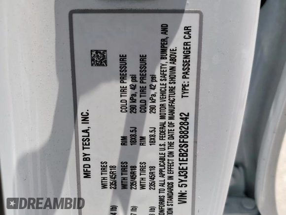 2025 Tesla Model 3 Long Range with VIN 5YJ3E1EB2SF882842, listed as a Copart auction lot 58424635 with 10,817 mi miles and Salvage title. Bid and sale history available at DreamBid. Image 12.