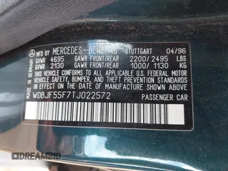 1996 Mercedes-Benz E-Class with VIN WDBJF55F7TJ022572, listed as a IAAI auction lot 41936649 with 187,706 mi miles. Bid and sale history available at carsss.com. Image 9.