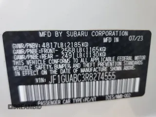 2024 Subaru Impreza with VIN JF1GUABC3R8274555, listed as a Copart auction lot 44628165 with 2,814 mi miles and Salvage Title. Bid and sale history available at carsss.com. Image 12.