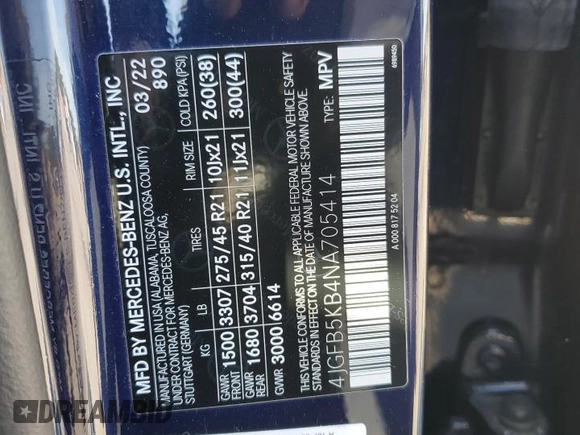 2022 Mercedes-Benz GLE 450 с VIN 4JGFB5KB4NA705414, выставлен на аукционе Copart как лот 49612345 с пробегом 26 219 миль миль и Списание • Salvage title. История ставок и продаж доступна на DreamBid. Изображение 13.
