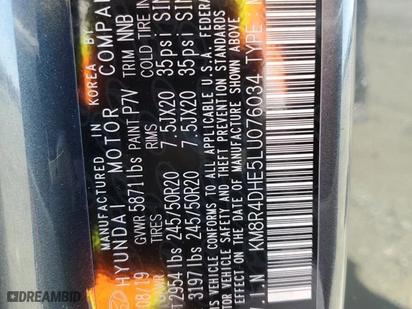 2020 Hyundai Palisade SEL with VIN KM8R4DHE5LU076034, listed as a Copart auction lot 49357385 with 92,533 mi miles and Salvage Title. Bid and sale history available at carsss.com. Image 14.