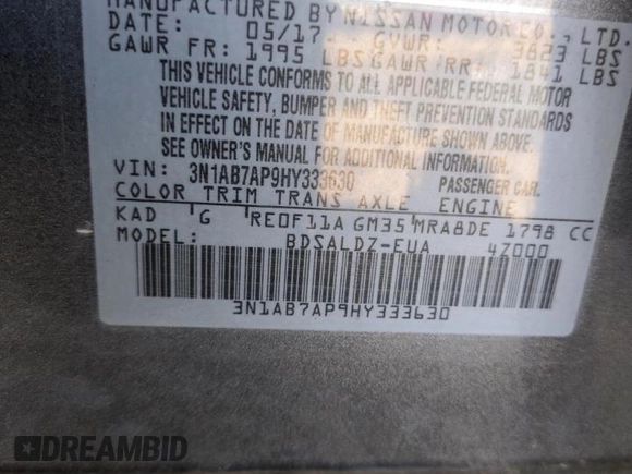 2017 Nissan Sentra SV с VIN 3N1AB7AP9HY333630, выставлен на аукционе Copart как лот 47853625 с пробегом 104 452 миль миль и Списание • Salvage title. История ставок и продаж доступна на DreamBid. Изображение 13.