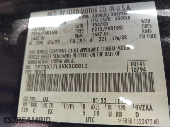 1999 Ford F-150 XL с VIN 1FTRX17L8XKB08812, выставлен на аукционе IAAI как лот 42840638 с пробегом 148 173 миль миль и . История ставок и продаж доступна на DreamBid. Изображение 9.
