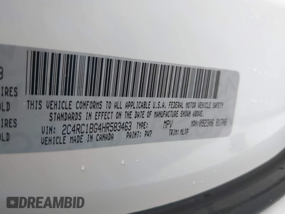 2017 Chrysler Pacifica Touring L with VIN 2C4RC1BG4HR583463, listed as a IAAI auction lot 41487599 with 180,459 mi miles and . Bid and sale history available at DreamBid. Image 9.