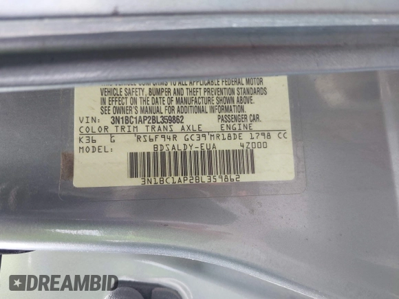 2011 Nissan Versa S with VIN 3N1BC1AP2BL359862, listed as a IAAI auction lot 42369433 with 101,331 mi miles and . Bid and sale history available at DreamBid. Image 9.