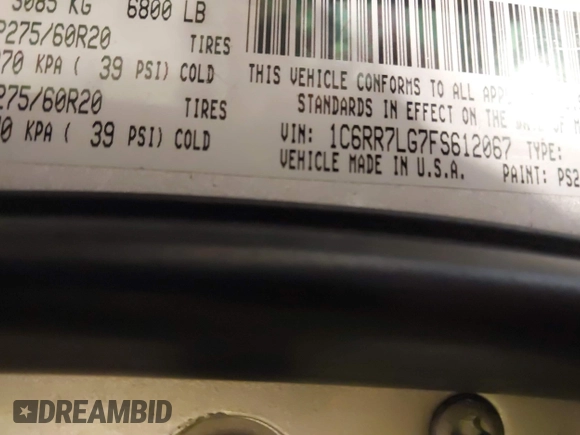 2015 Ram 1500 Big Horn with VIN 1C6RR7LG7FS612067, listed as a IAAI auction lot 41596673 with 200,743 mi miles. Bid and sale history available at carsss.com. Image 9.