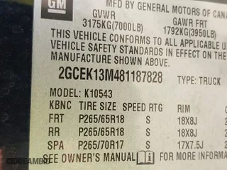 2008 Chevrolet Silverado 1500 LT w/1LT with VIN 2GCEK13M481187828, listed as a IAAI auction lot 41444161 with 264,592 mi miles. Bid and sale history available at carsss.com. Image 9.