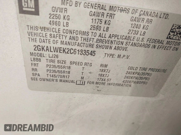 2012 GMC Terrain SLT-2 with VIN 2GKALWEK2C6133545, listed as a IAAI auction lot 41726424 with 161,049 mi miles and . Bid and sale history available at carsss.com. Image 9.