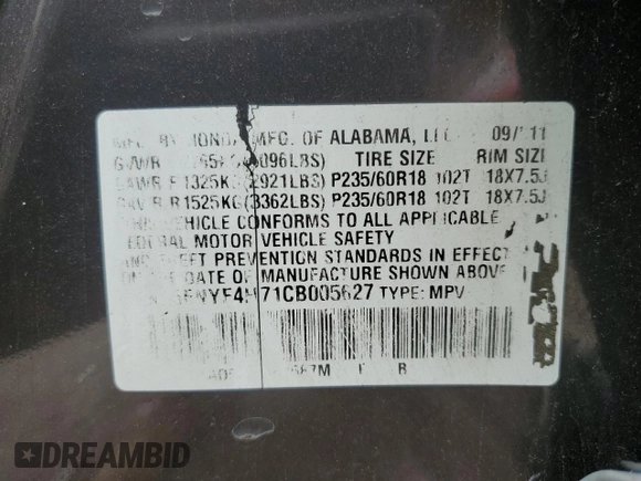 2012 Honda Pilot EX-L with VIN 5FNYF4H71CB005627, listed as a Copart auction lot 64117825 with 145,957 mi miles and Salvage title. Bid and sale history available at DreamBid. Image 13.