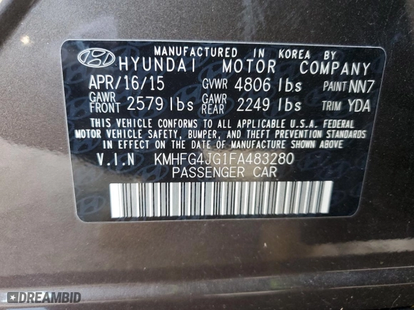2015 Hyundai Azera with VIN KMHFG4JG1FA483280, listed as a Copart auction lot 75449214 with 126,291 mi miles and Clean Title. Bid and sale history available at carsss.com. Image 12.